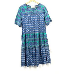 Vermont Country Store muumuu a-line floral cotton tapestry dress blue green L